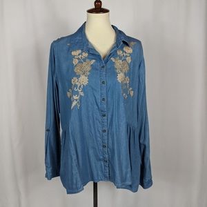 Embroidered Denim Blue Women's Top
